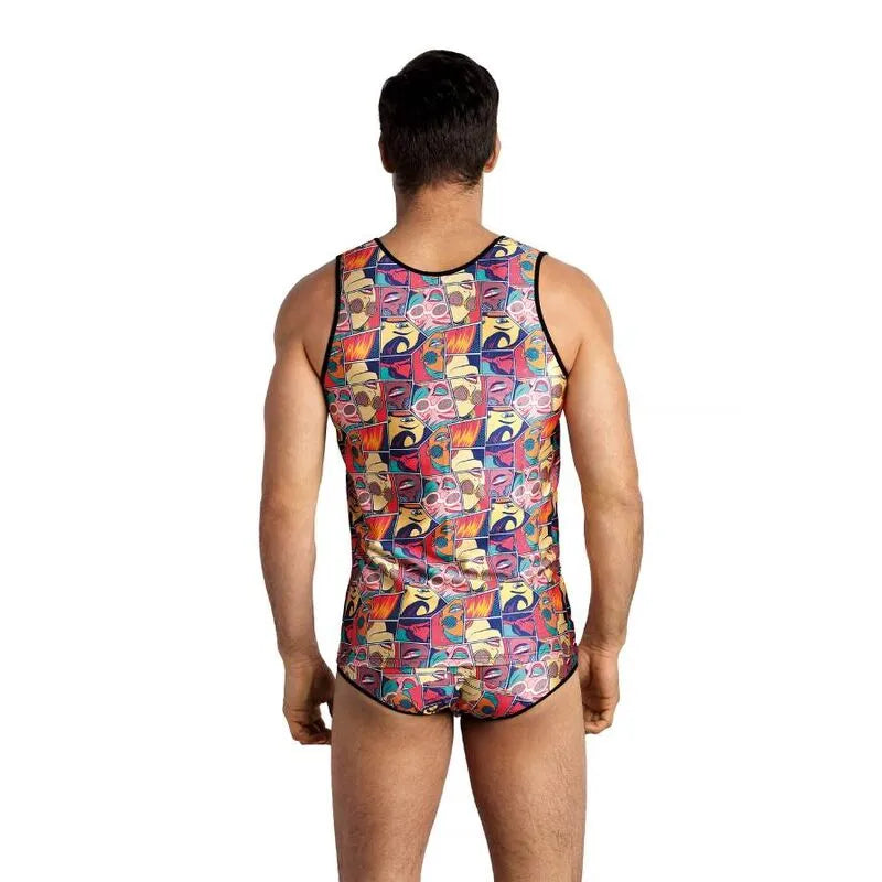 Débardeur homme sans manches, imprimé bandes dessinées colorées, ajusté, modal doux, Anais Apparel.