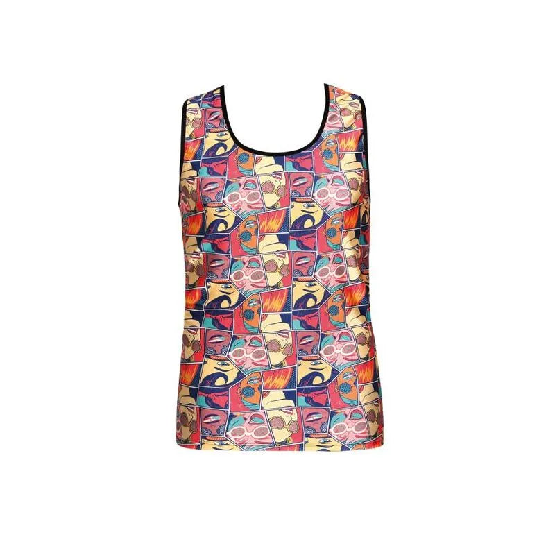 Top sans manches en modal doux avec impression bande dessinée, couleur claire, ajustement parfait, Anais Men.