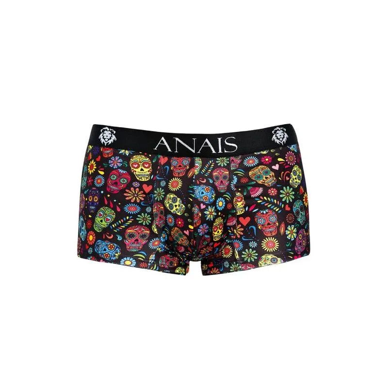 Boxer homme ANAIS MEN Mexico, motifs colorés crânes et fleurs, coupe sportive, ajustement parfait, ceinture noire logo.