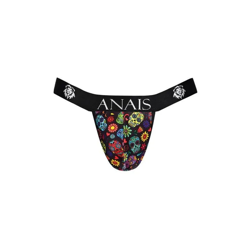 Jockstrap Anais Men Mexico, motif crânes colorés, bande élastique noire avec logo, lingerie masculine sexy et confortable.