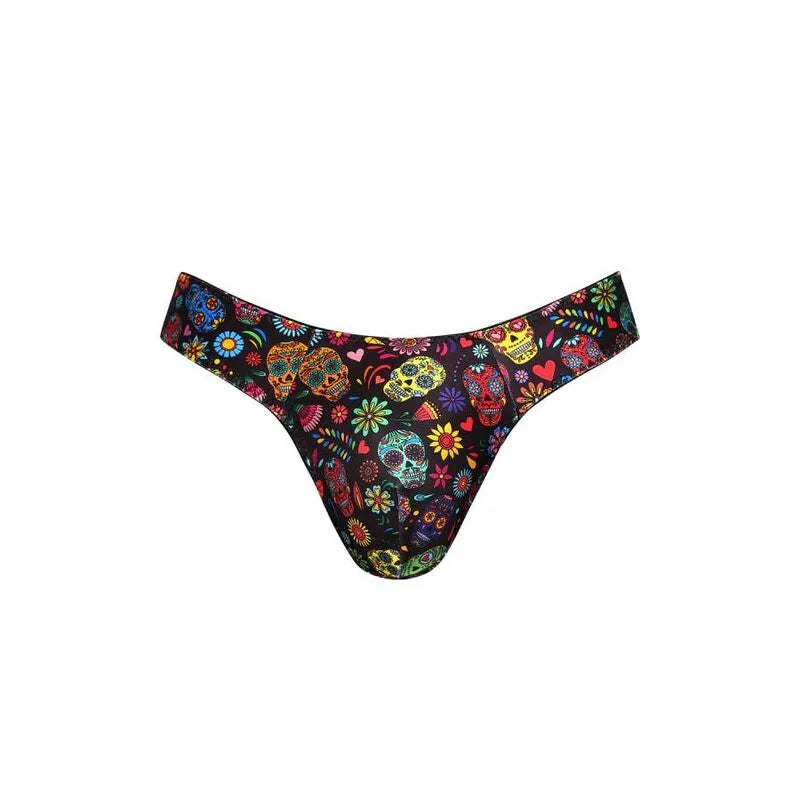 String homme coloré motif crânes et fleurs, élastique délicat, confort optimal, Anais Apparel.