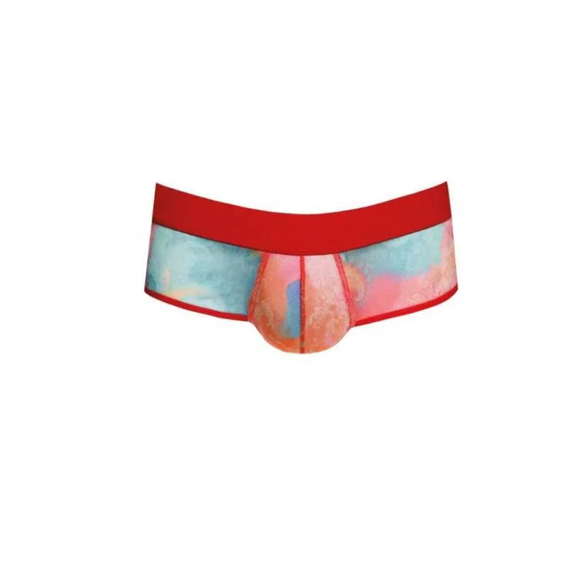 Bikini jock homme imprimé banane, ceinture rouge élastique, lycra doux, coupe sexy, Anais Apparel.
