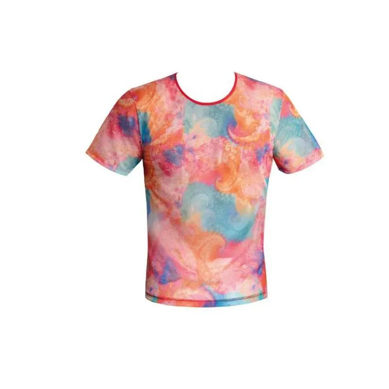T-shirt homme ajusté ANAIS MEN FALCON, imprimé banane sur lycra doux, mélange de couleurs vives, coupe près du corps.