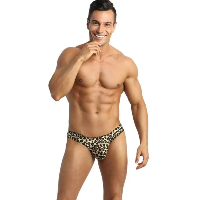 String homme imprimé animal, microfibre douce, bande élastique, confort optimal, Anais Apparel, lingerie sexy.