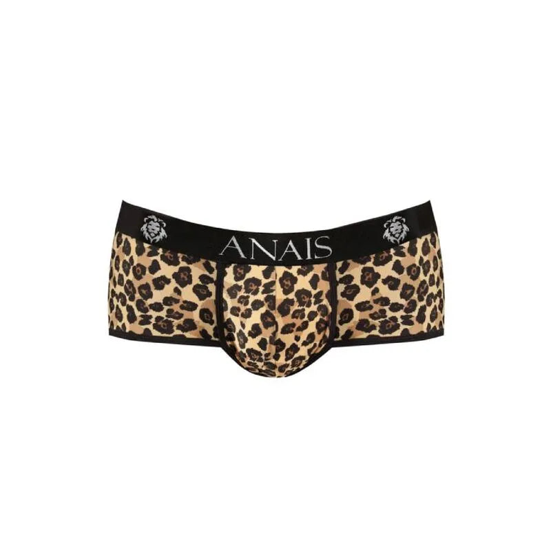 Culotte homme Anais Mercury, imprimé animal léopard, microfibre douce, bande élastique noire, confort optimal.