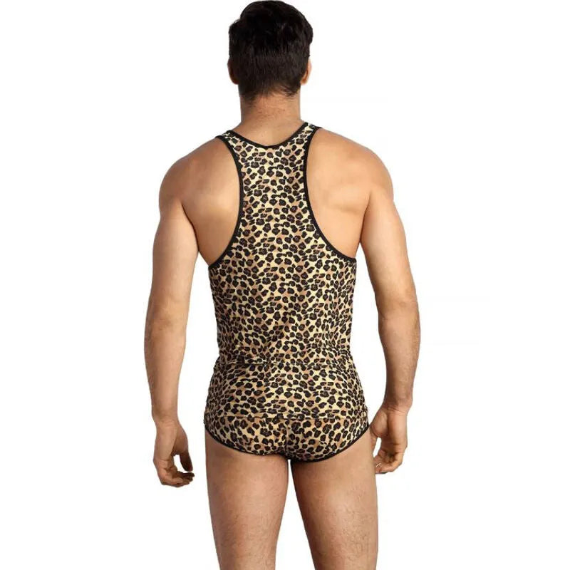 Homme portant un top ANAIS MEN MERCURY imprimé animal, microfibre douce, coupe ajustée, bande élastique à la taille.