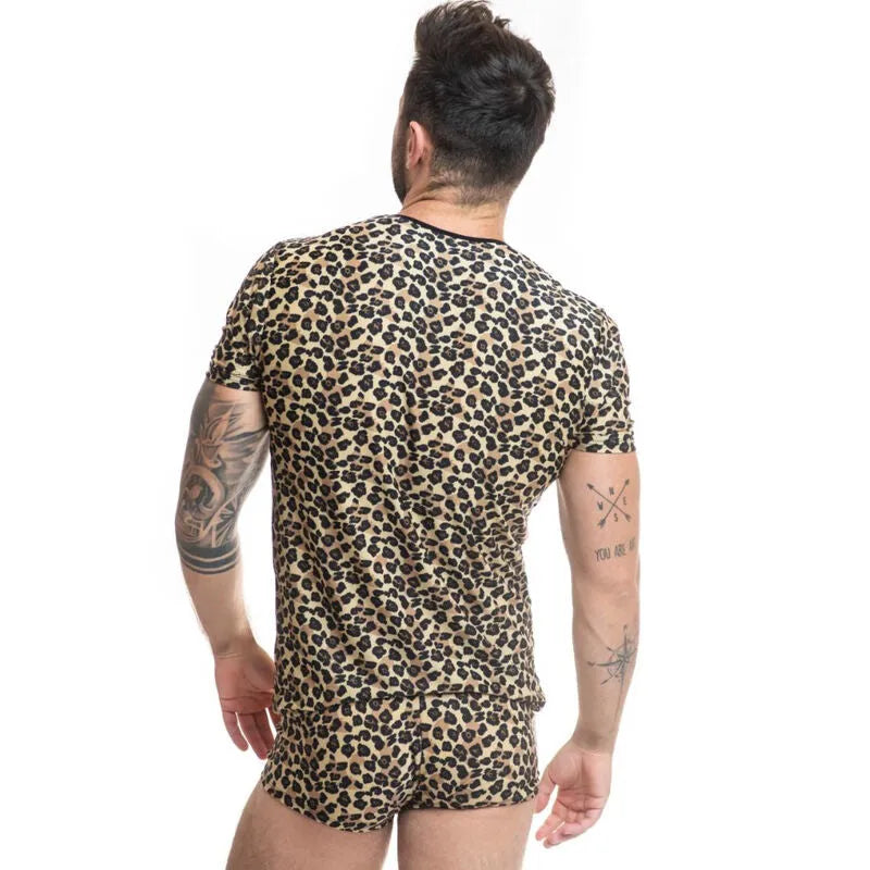 T-shirt homme Anais Men Mercury, imprimé animal léopard, microfibre douce, coupe ajustée, mode sexy et confortable.