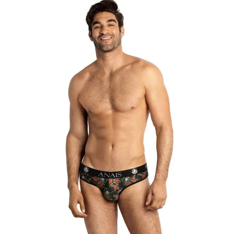 Slip homme Anais Men Power, imprimé roses et têtes de mort, bande élastique noire, confort et style moderne.