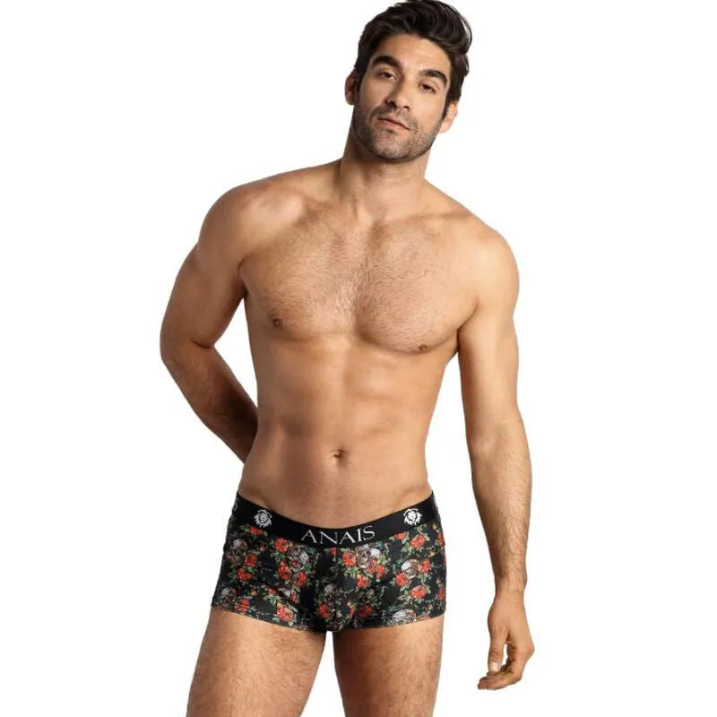 Boxer homme Anais Men Power, imprimé roses et têtes de mort, coupe sportive, modal doux, couleur claire.