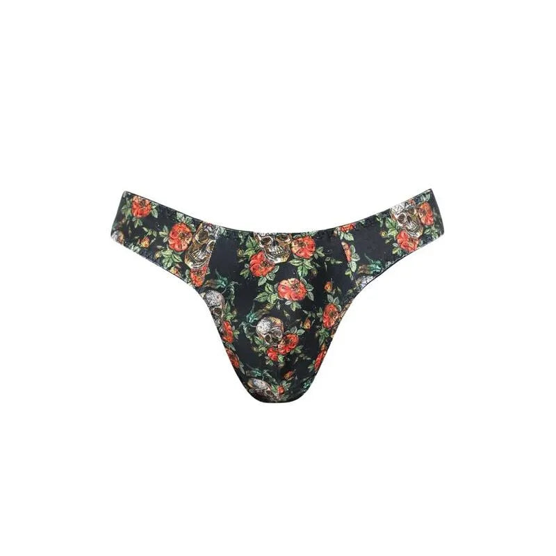 String homme Anais Men Power, imprimé roses et têtes de mort, modal doux, élastique délicat, confort optimal.