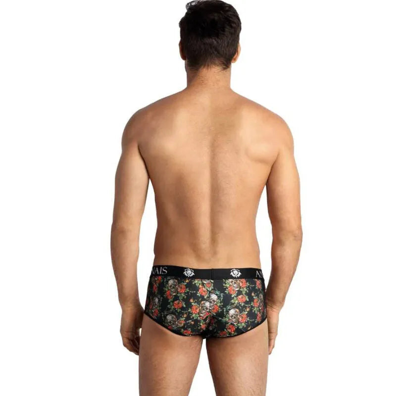 Boxer homme Anais, imprimé roses et têtes de mort, coupe sportive, modal doux, ajustement parfait, couleur sombre.