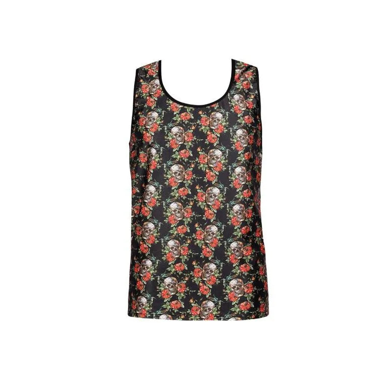 Débardeur homme Anais Men Power Top, modal clair, imprimé roses et têtes de mort, ajustement parfait, sans manches.
