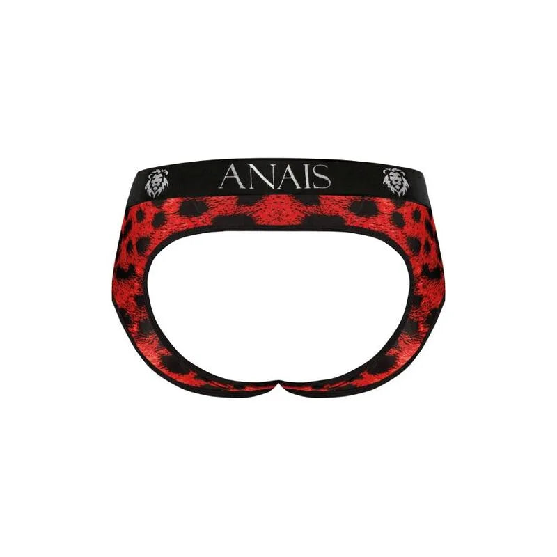 Bikini homme rouge imprimé animal, ouvert à l'arrière, en microfibre, marque ANAIS MEN, design audacieux et séduisant.