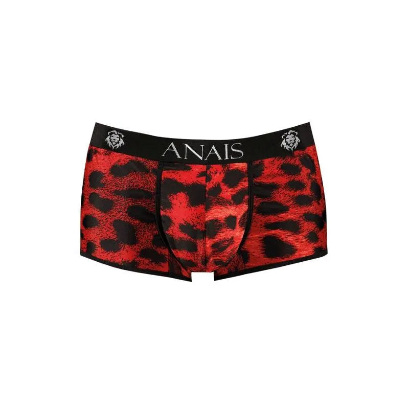 Boxer homme rouge imprimé animal sauvage, microfibre douce, coupe sportive, marque Anais, taille élastique noire.