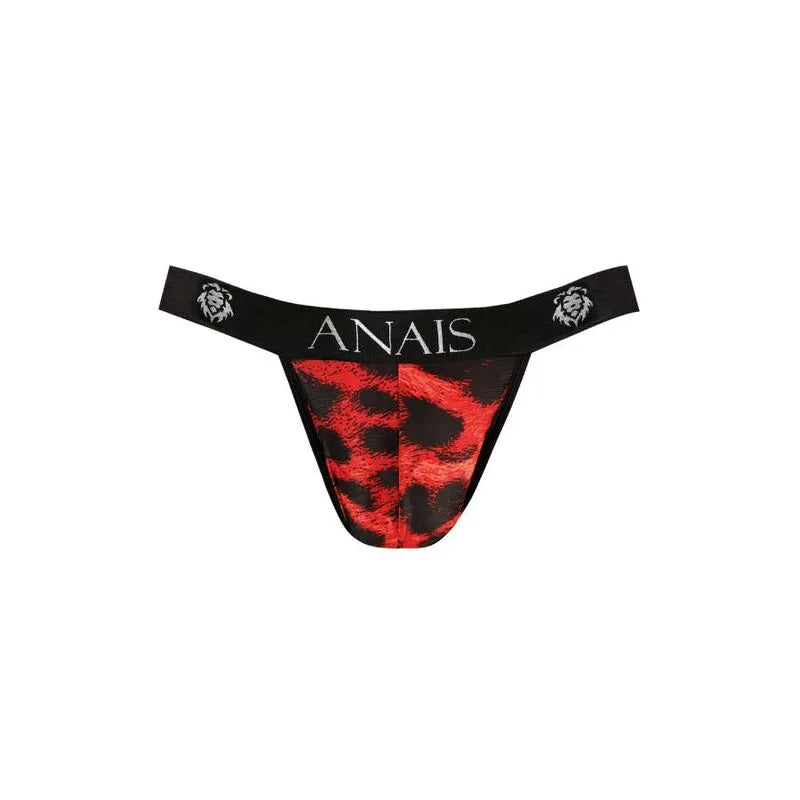 Jockstrap rouge imprimé animal, microfibre douce, coupe audacieuse, marque Anais, lingerie masculine sexy et ajustée.