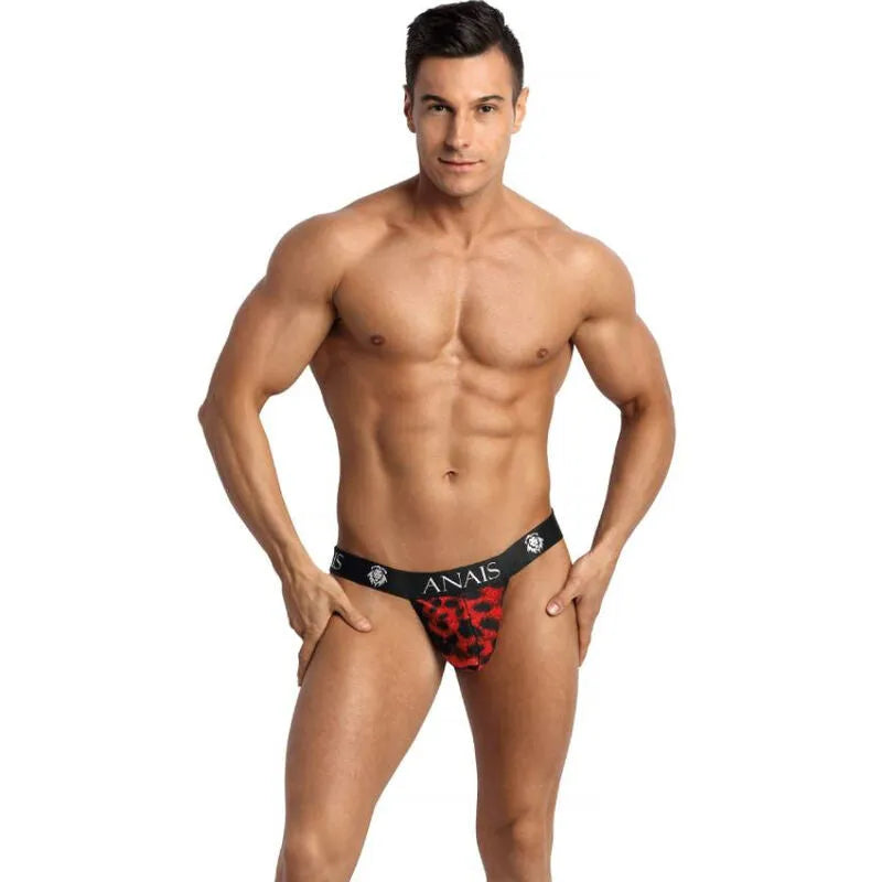 Jockstrap rouge imprimé animal, coupe audacieuse, ajustement parfait, matière microfibre, Anais Men Sauvage.