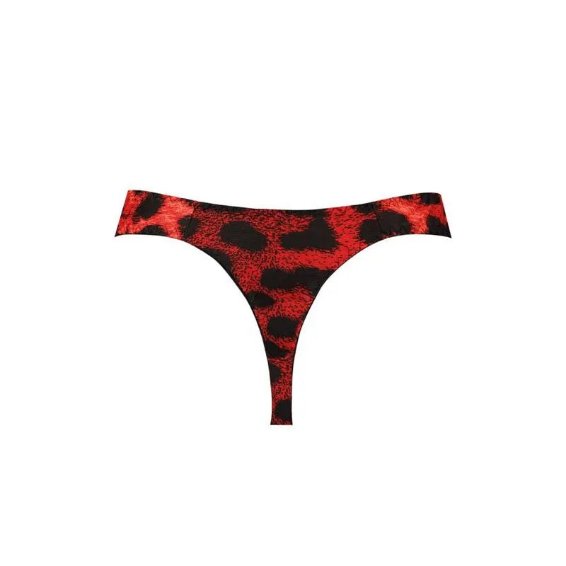 String homme rouge imprimé animal, microfibre douce, élastique délicat, confort optimal, séduction élégante.