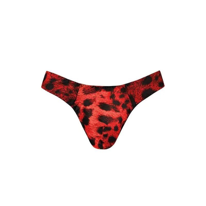 String homme rouge imprimé animal sauvage, microfibre douce, élastique délicat, confort et séduction assurés.