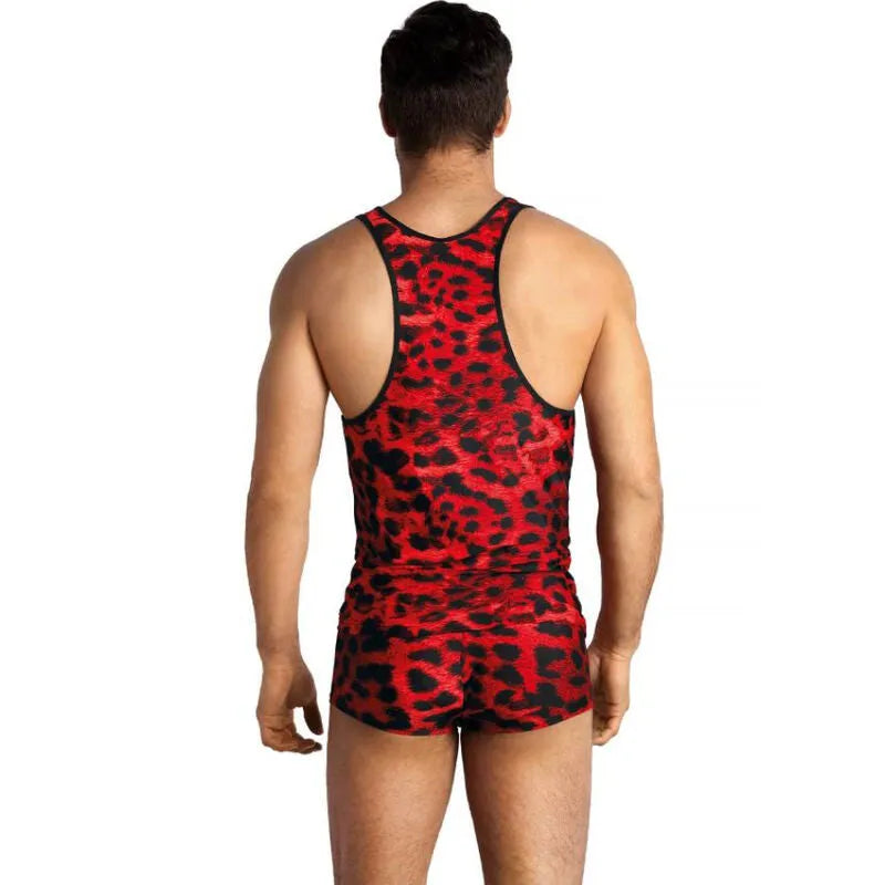 Débardeur rouge imprimé animal sauvage pour homme, sans manches, ajustement parfait, microfibre douce, Anais Apparel.