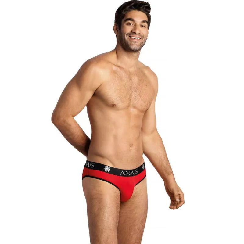 Slip rouge pour homme Anais Men Soul avec bordure noire, taille élastique, coupe sexy et confortable en microfibre.