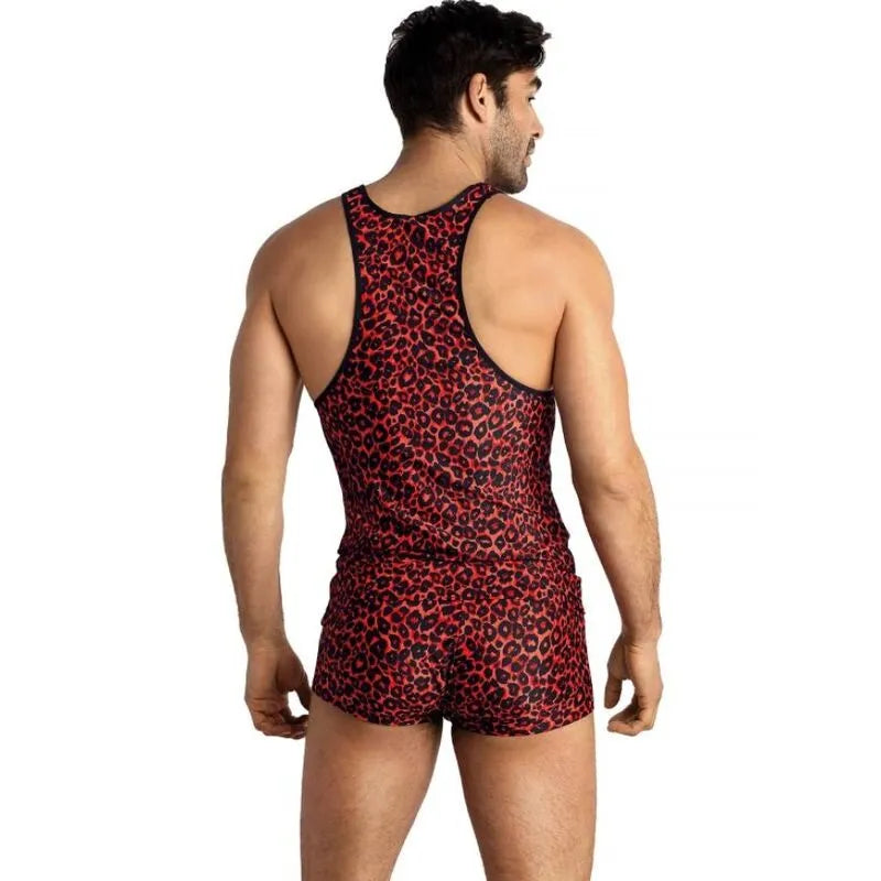 Débardeur rouge imprimé animal tribal pour homme, sans manches, ajusté, en microfibre douce, style classique.