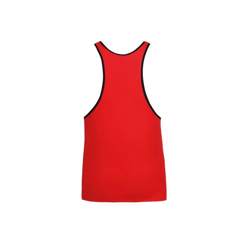 Haut sans manches rouge en microfibre douce avec bordure noire, ajustement parfait, Anais Men Soul Top.