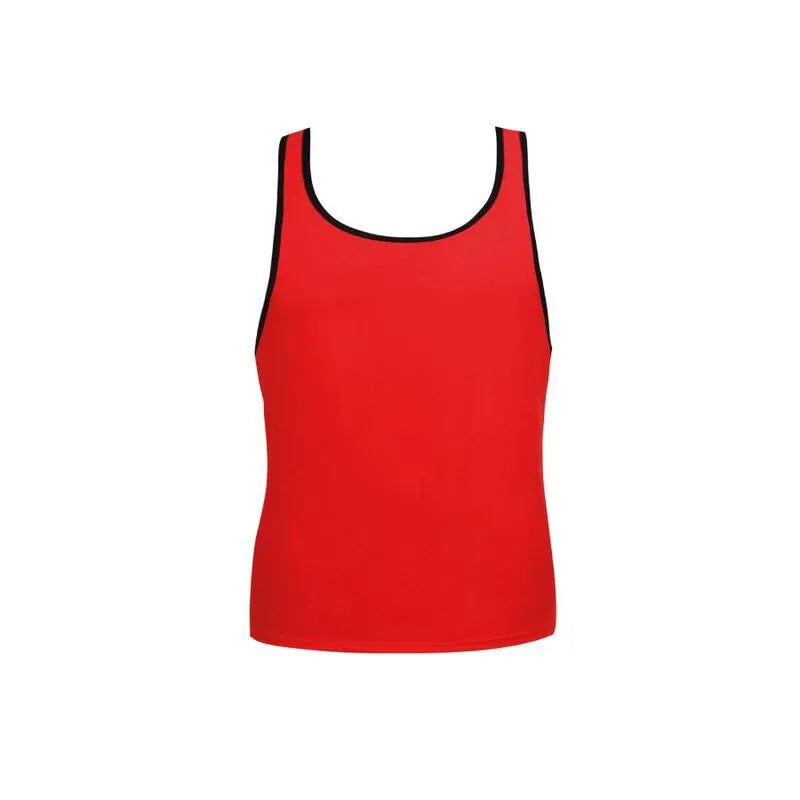 Débardeur rouge sans manches pour homme, bordure noire, ajustement parfait, microfibre douce, Anais Apparel.