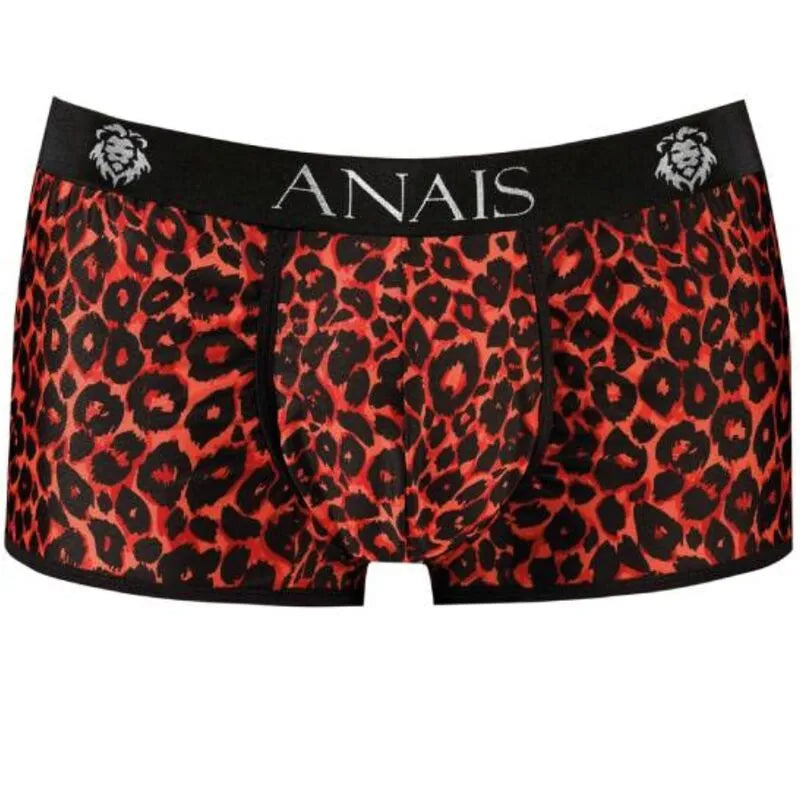Boxer homme rouge imprimé animal, coupe sportive, microfibre douce, marque Anais, jambes longues, ajustement parfait.