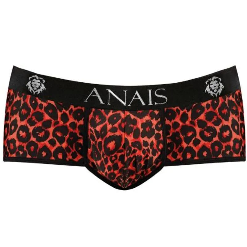 Culotte homme rouge imprimé animal tribal, microfibre douce, coupe sportive, marque Anais, taille élastique noire.