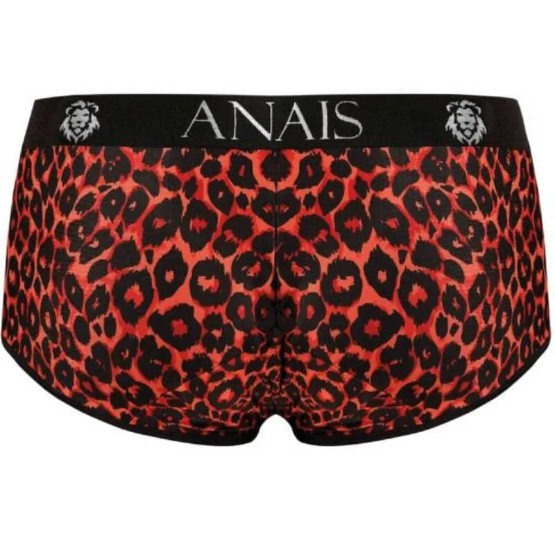 Slip homme rouge imprimé animal tribal, microfibre douce, coupe sportive, ceinture noire avec logo Anais.