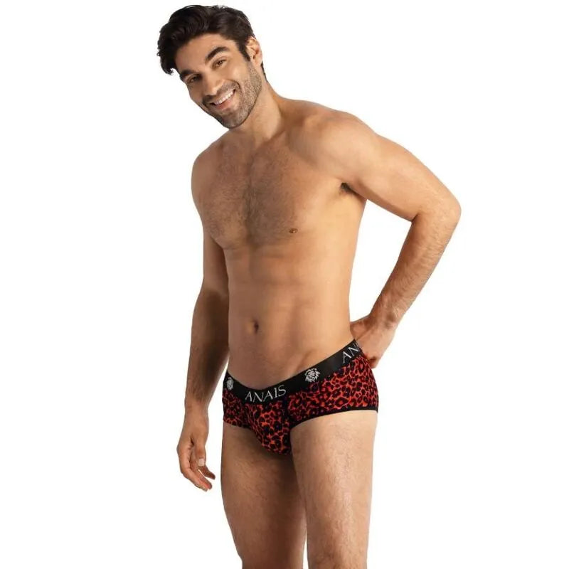 Slip rouge tribal pour homme, microfibre imprimé animal, coupe sportive, ajustement parfait, Anais Apparel.