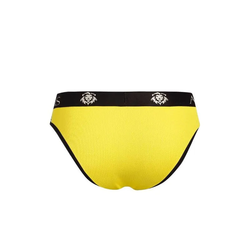 Slip homme jaune Tokyo, bande élastique noire avec motifs, coupe ajustée, confort et style Anais Apparel.