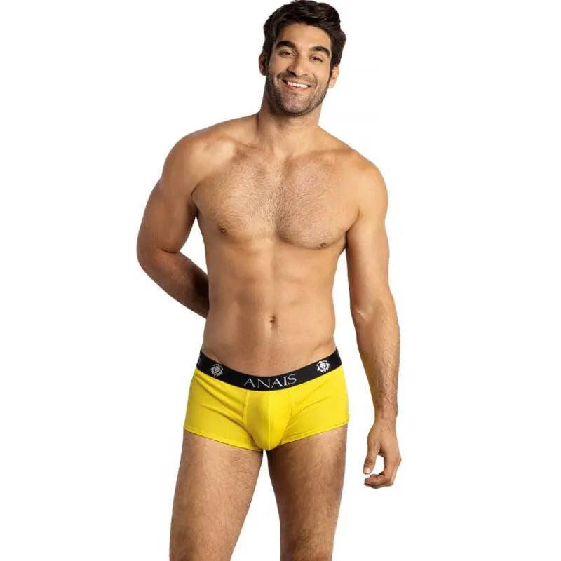 Boxer homme jaune Tokyo Anais, coupe sportive, jambes longues, ajustement parfait, ceinture noire logo Anais.