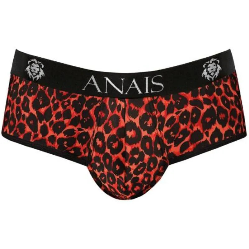 Bikini tribal rouge Anais pour homme, imprimé animal, coupe audacieuse, microfibre douce, fesses ouvertes.