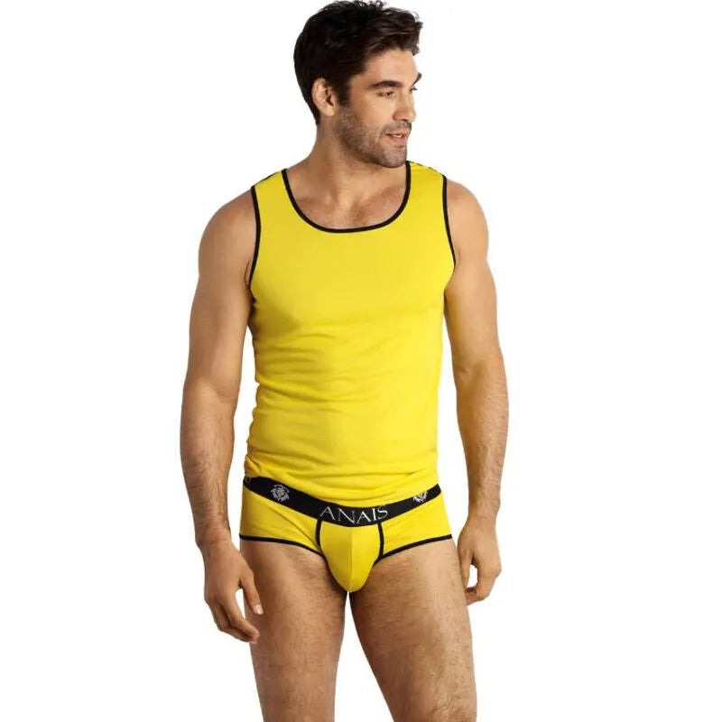 Débardeur jaune sans manches pour homme, ajustement parfait, style classique, Tokyo Modal doux par Anais Apparel.