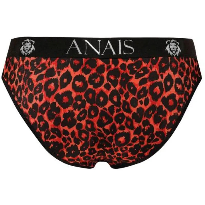 Slip homme rouge imprimé animal, microfibre douce, bande élastique noire avec logo Anais, sexy et confortable.