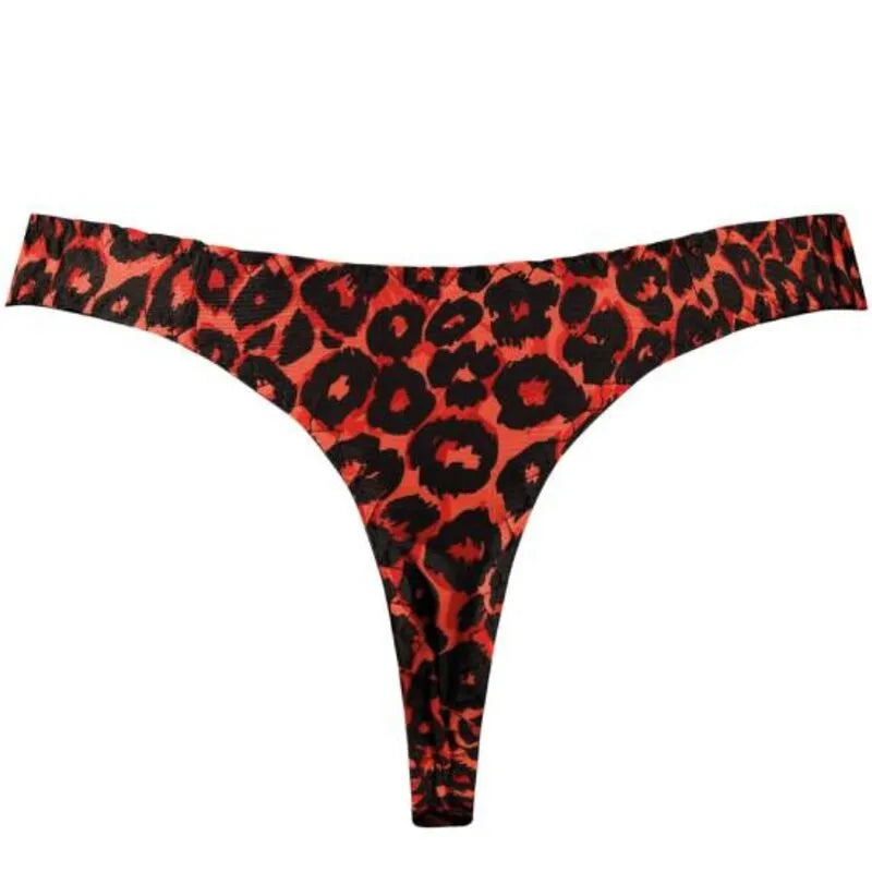 String homme rouge imprimé animal, microfibre douce, élastique délicat, confort optimal, séduction élégante.