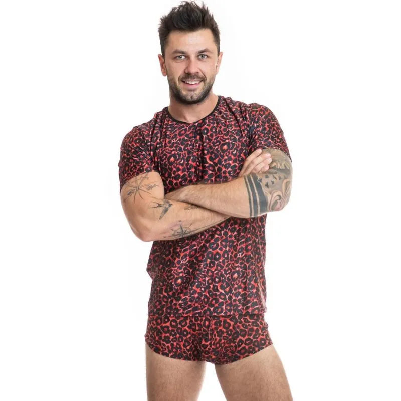 T-shirt rouge tribal pour homme, imprimé animal, ajusté, en microfibre douce, Anais Apparel.
