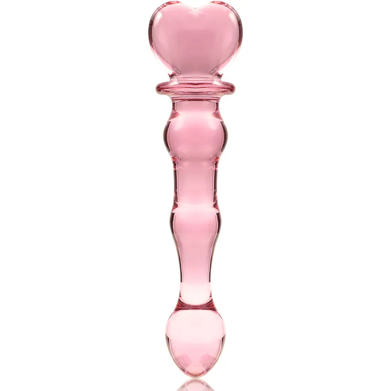 Dildo en verre borosilicate rose design dual cœur stimulation anal sextoy intimité Erotik Nebula Series Ibiza erotico