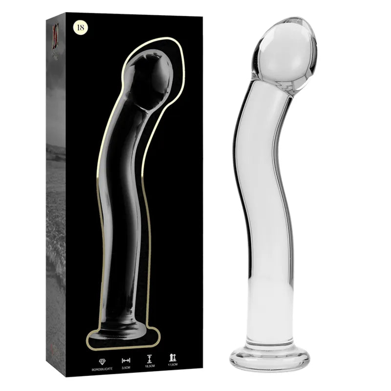 Plug anal en verre borosilicate incurvé transparent Nebula Series by Ibiza 18.5 cm 3.5 cm stimulation ciblée sécurité design luxueux sextoy intime couple