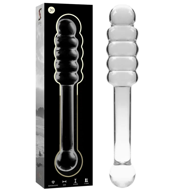 Gode en verre borosilicate clair 20.5 cm - Modèle Nebula Series by Ibiza sextoy erotico plug anal design élégant
