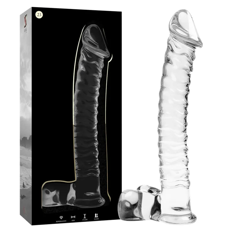 Godemichet en verre borosilicate transparent design réaliste rainures stimulation anal sécurité haute qualité sextoy adulte Ibiza Nebula Series