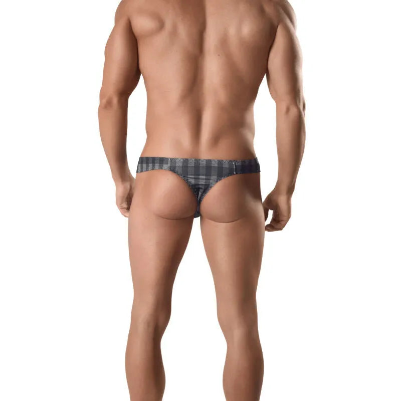 String homme à carreaux gris, ajustement parfait, matériau confortable, Anais Apparel, lingerie élégante et séduisante.