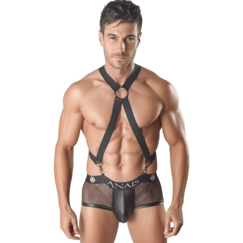 Harnais masculin noir élégant en matériaux haut de gamme, design unique et confortable, modèle AXEL pour style et sensualité.