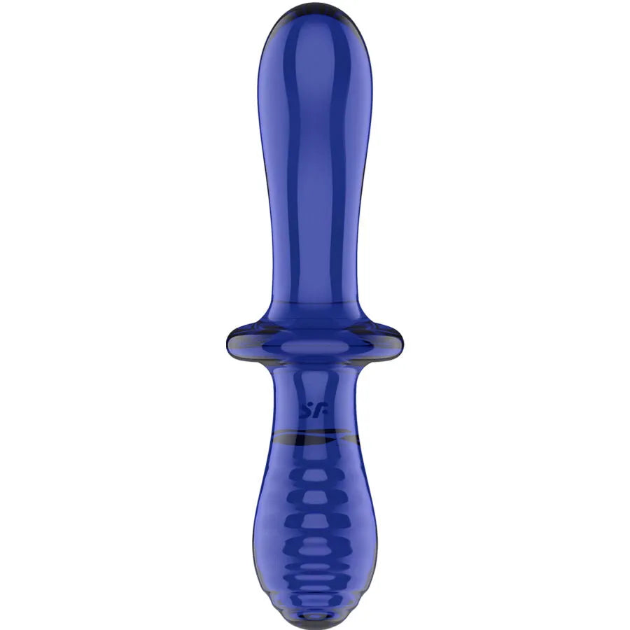 Sextoy stimulateur verre borosilicate double texture Cristal Blue Satisfyer design courbé stimulation ciblée douce et intense matériaux haute qualité