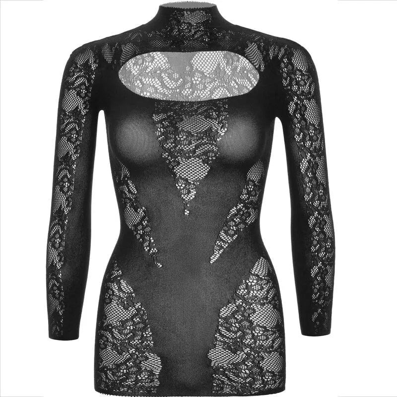 mini robe dentelle noire manches longues élégante soirée femme