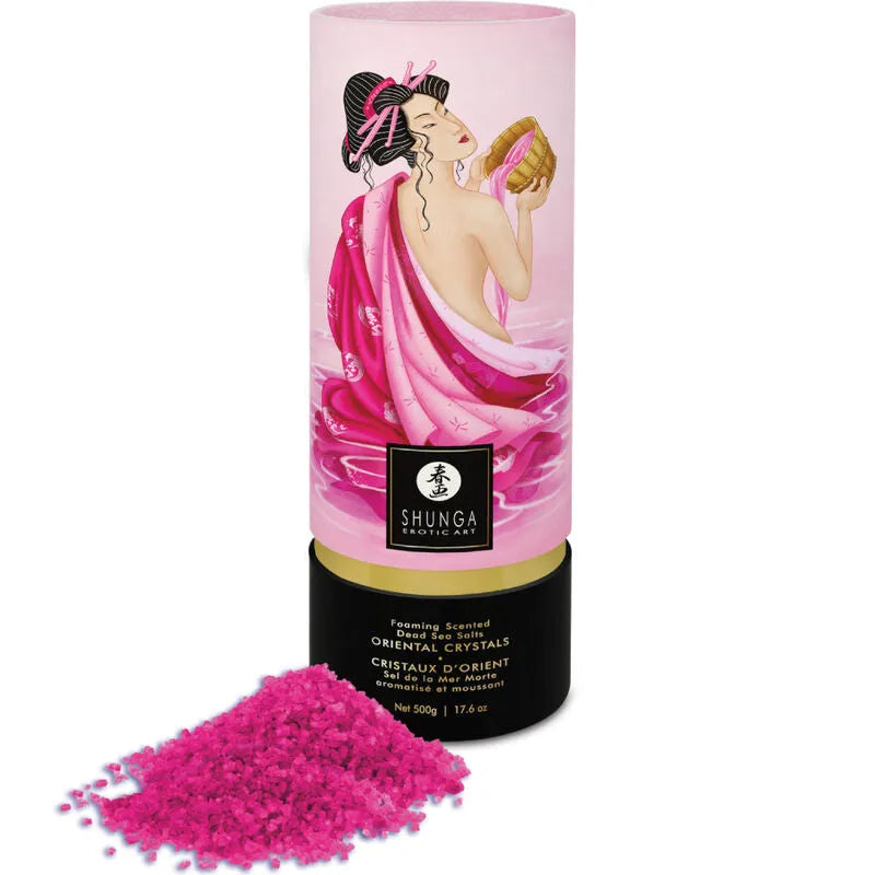 Cristaux d'Orient - Sels de bain aphrodisiaques parfum rose Dead Sea Salt 500g contenant japonais érotique