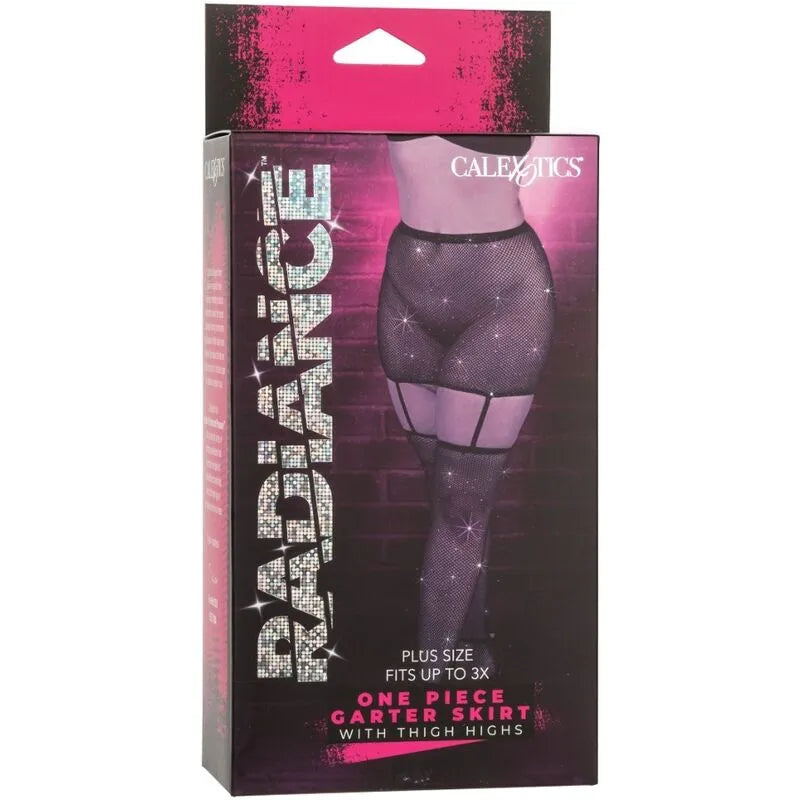 Jupe jarretière grande taille noire Radiance avec détails en perles, maille respirante, pour tailles jusqu'à 3X.
