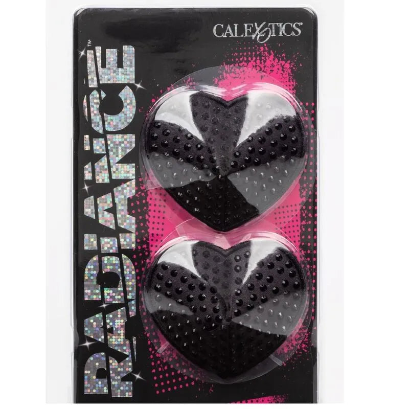 Cache-tétons coeur noir Radiance avec pierres scintillantes, réutilisables, adhésif longue durée, emballage festif.