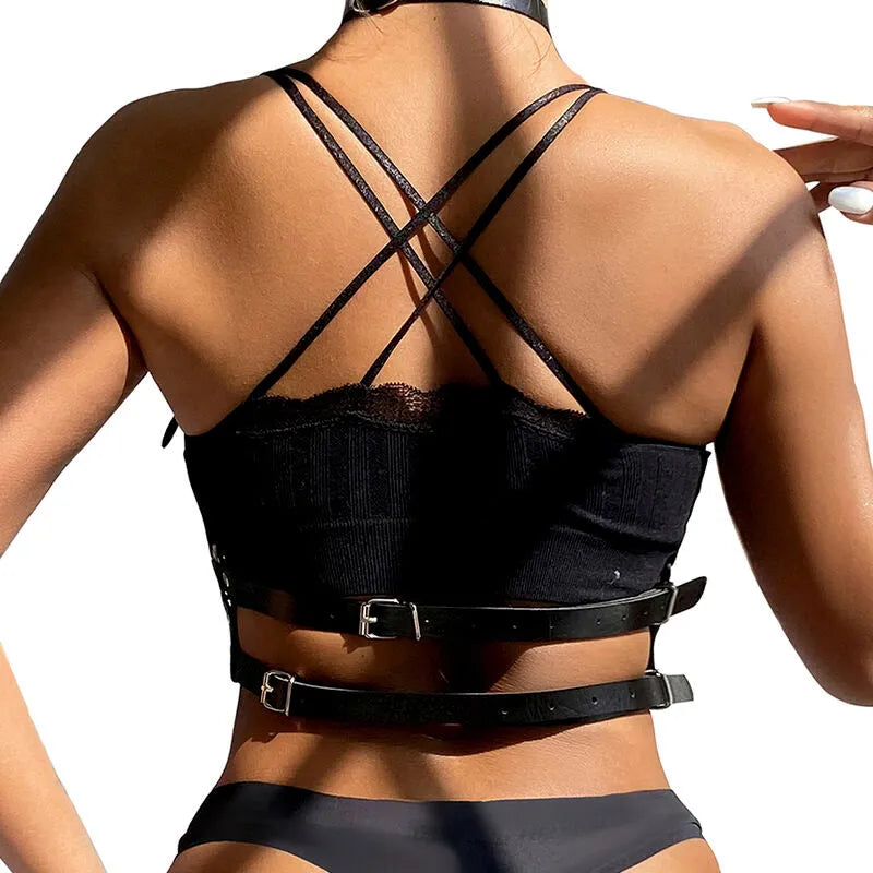 SUBBLIME - HARNAIS POITRINE ANNEAU CUIR NOIR